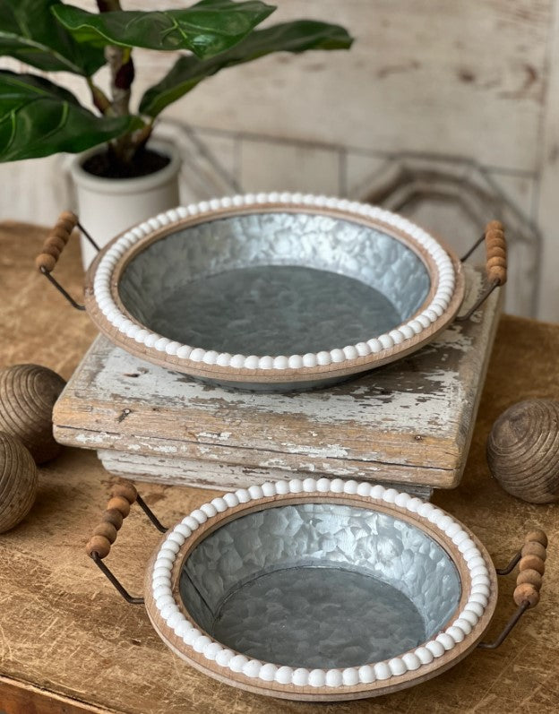 Beaded Round Galvanized Tray (multiple sizes)