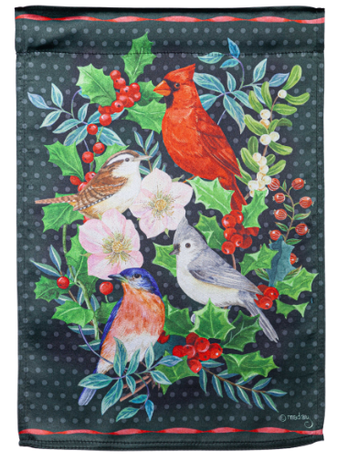 Winter Bird Friends Lustre Garden Flag