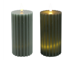 Green Ribbed LED Candle Lg.