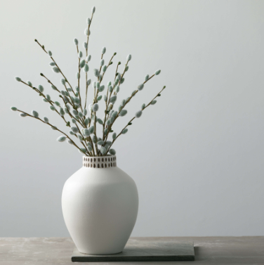 Etched Ivory Ceramic Vase