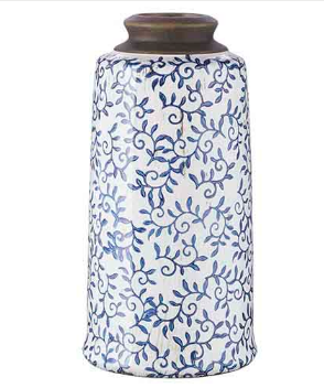 Blue Transferware Vase-Tall