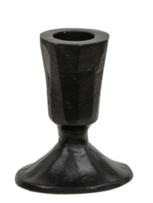 Short Carved Black Taper Holder