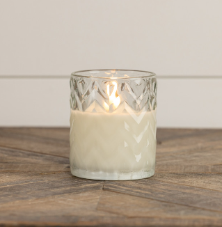 CHEVRON GLASS 3D FLAME CANDLE (Ivory, Charcoal, Amber)