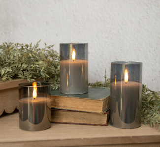 Glass Smooth Flameless Candle (Amber/Charcoal/Sienna)