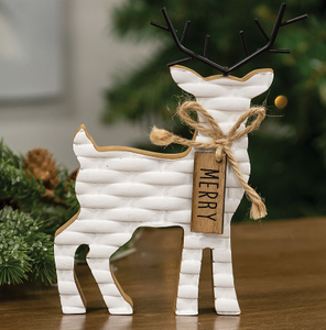 Woodland White Basketweave Deer Wood Sitter