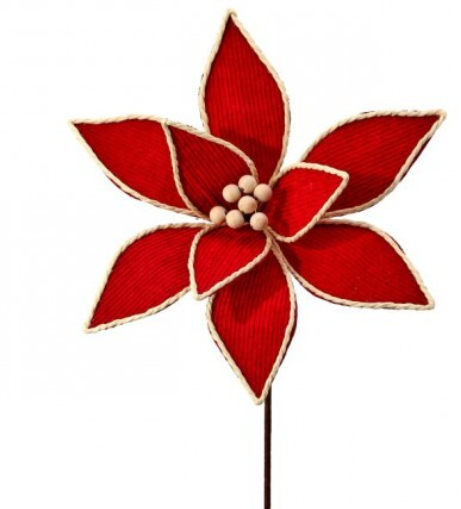 CORDUROY W/WOOD BEAD POINSETTIA (two colors)