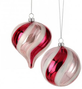 Glass PRL Pink/Wht Stripe Ornament