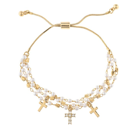 Faux Pearl Bead Cross Charm