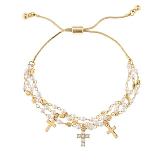 Faux Pearl Bead Cross Charm