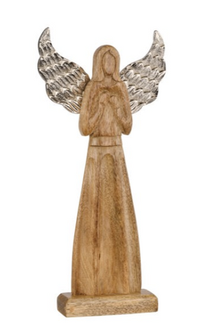 Mango Wood Angel W/ Silver Wings