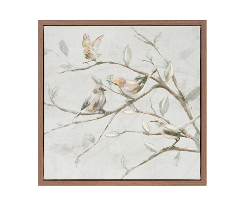 Framed Bird on Branch Canvas