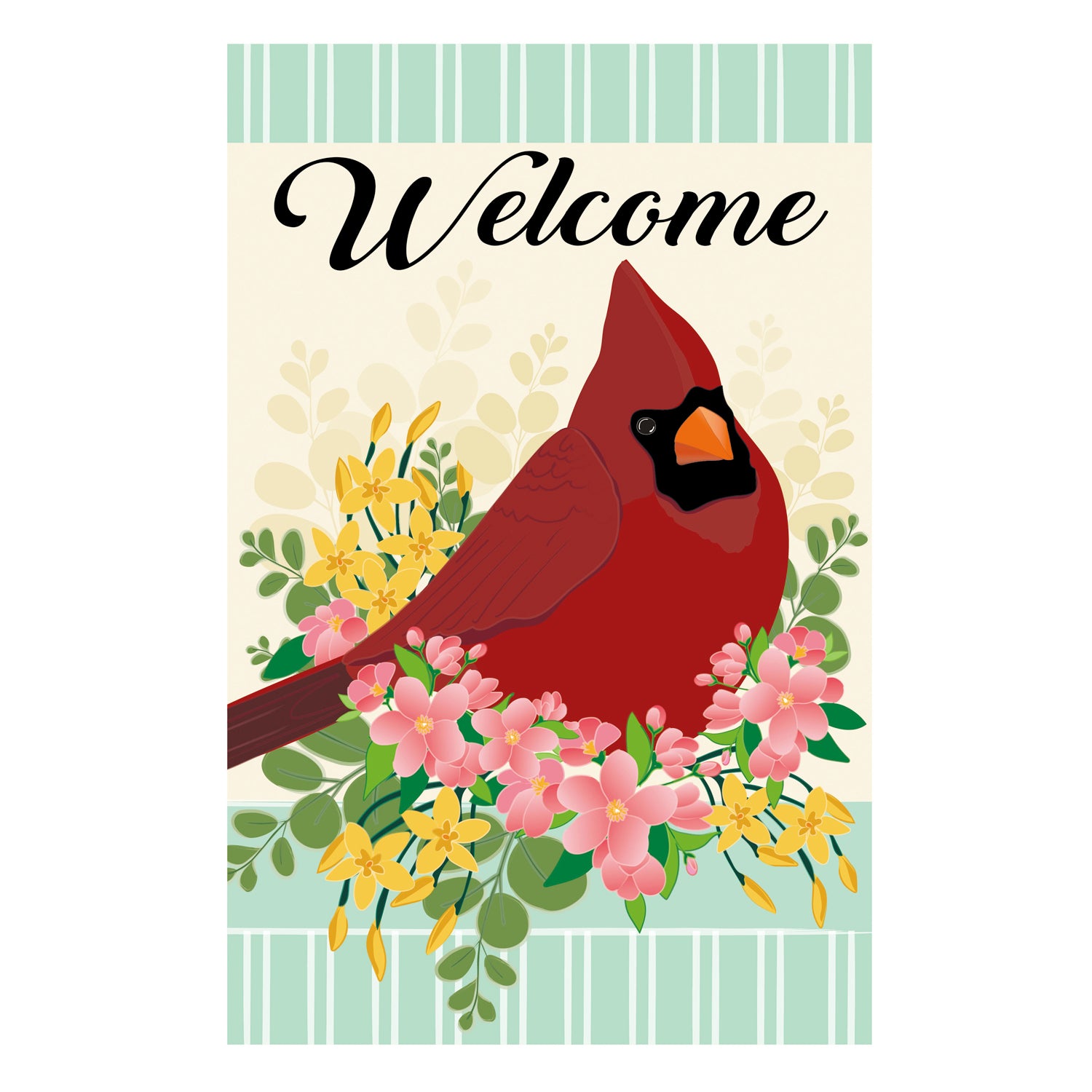 Spring Floral Cardinal Garden Linen Flag