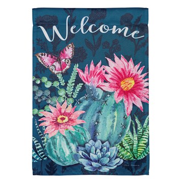 Blue Cactus Blooms Garden Suede Flag