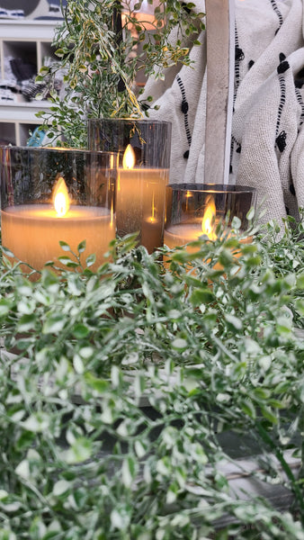 Smoke Grey LED Glass Pillar Candles