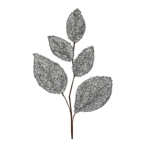 Magnolia Leaf Spray with Silver Glitter