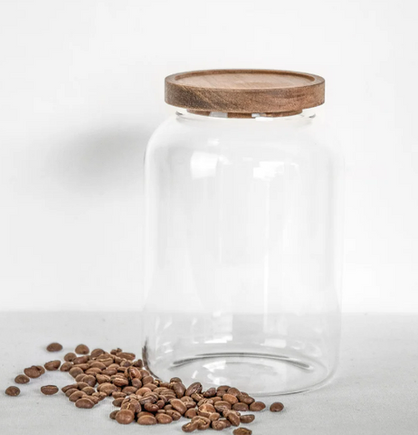 Clear Round Glass Canister with Wooden Lid