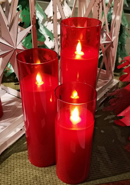 Red LED Glass Pillar Candles