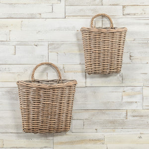 Grey Washed Woven Wall Baskets