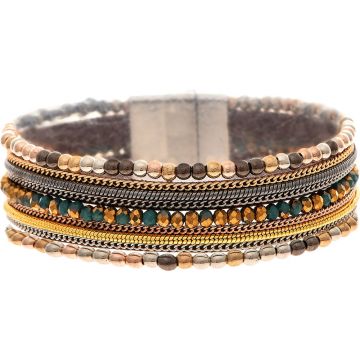 Multimetal Ball Brown Bead Rows Magnetic Bracelet