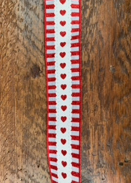 Red & White Stripe Border Heart Ribbon