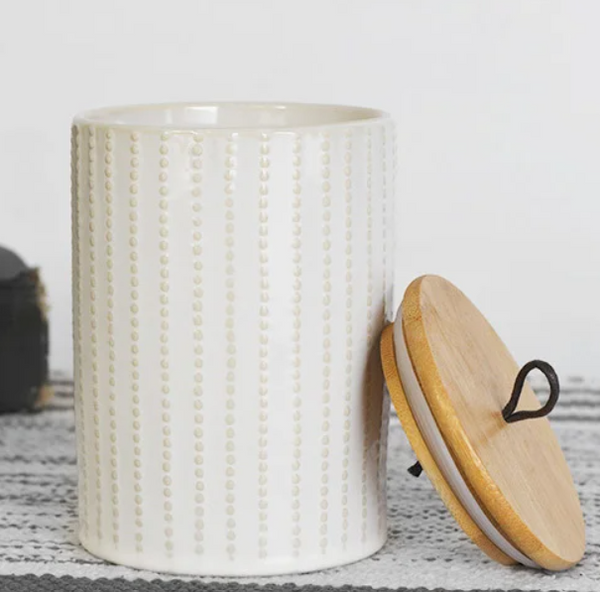 White Canister with Wooden Lid (Two Sizes)