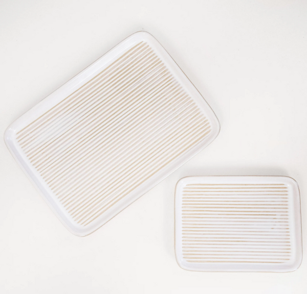 White Glazed Stripe Dish Collection