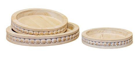 Whitewashed Round Beaded Trays (3 sizes)