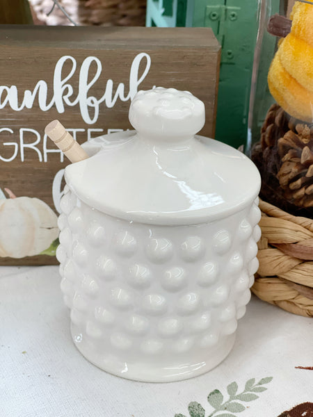 Hobnail Style Honey Jar with Wood Honey Dipper