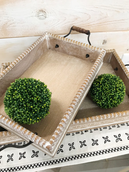 BOHO Inspired Wood Beaded Serving Tray