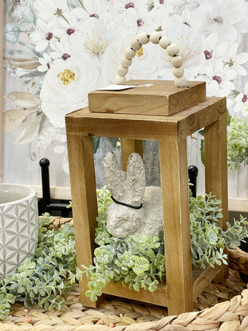 Square Wooden Lantern with Beaded Hanger