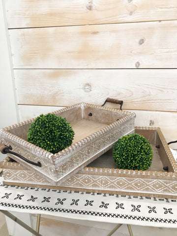 BOHO Inspired Wood Beaded Serving Tray