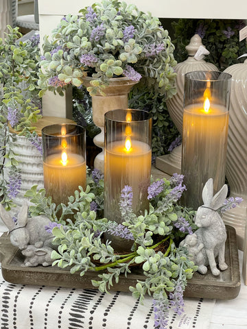 Smoke Grey LED Glass Pillar Candles