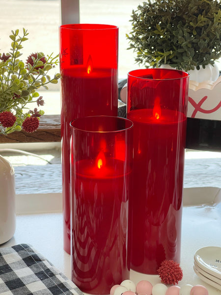 Red LED Glass Pillar Candles