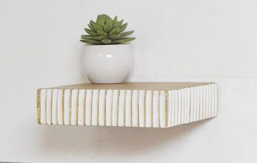 White Carved Wood Wall Floating Shelf